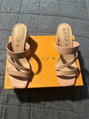 Unisa Blush Pink Strappy Square-Toe Slide Mules size 7.5